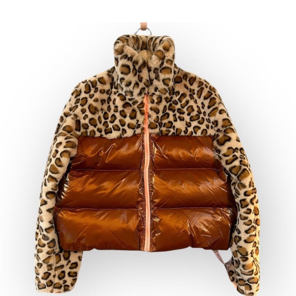 NWT Get Choosy faux leopard fur puffer coat. Size XL